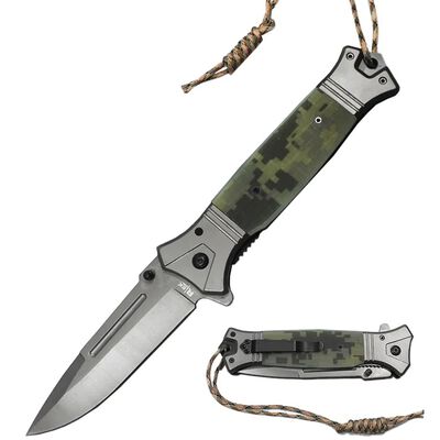 6" Jumbo Camo G-10 Handle Assist Open Folding Knife with Paracord